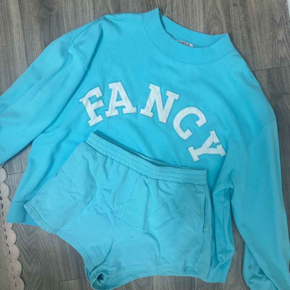 Blue FANCY D Sweatshirt and Shorts Set